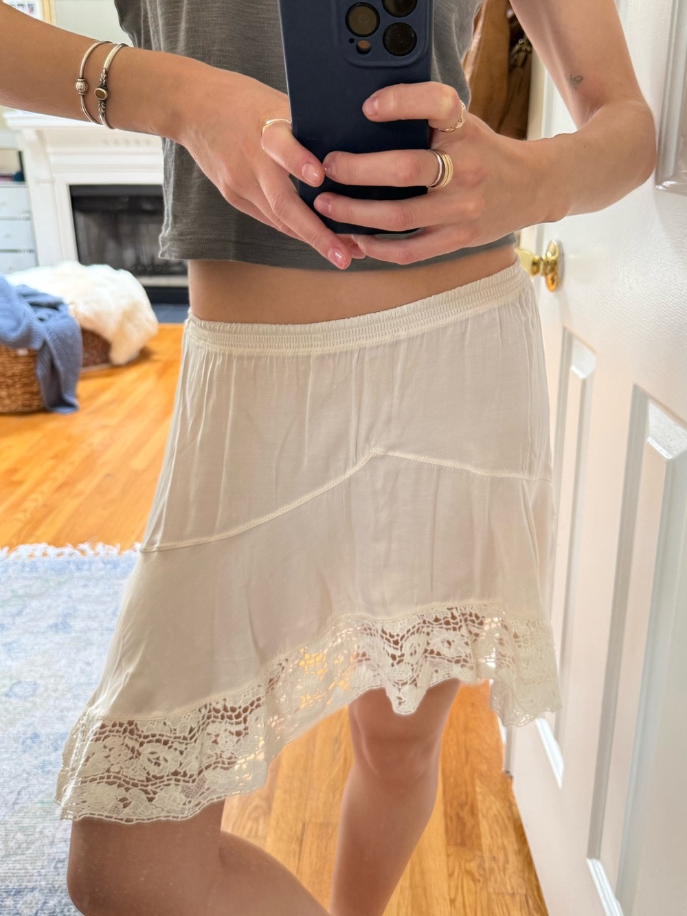 Free People Ivory Mini slip skirt
